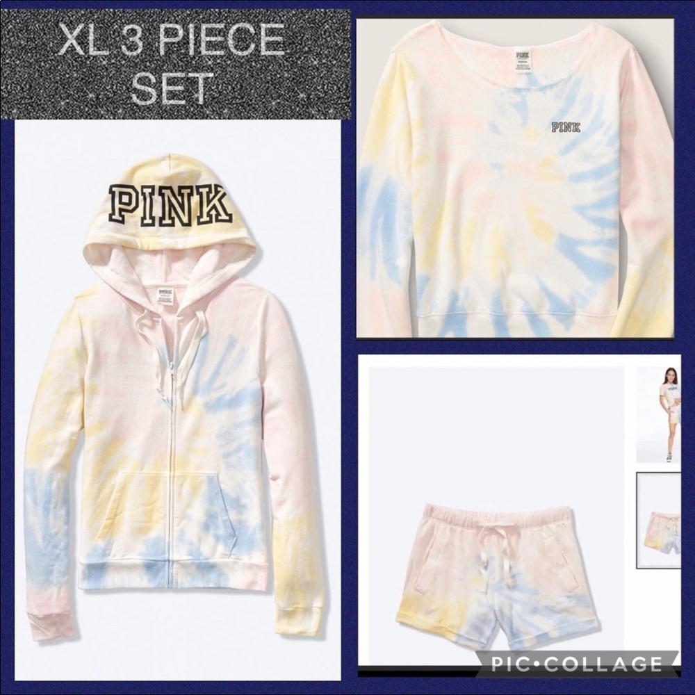 Vs pink lounge full zip hoodie boyfriend shorts open neck sweatshirt limited xl